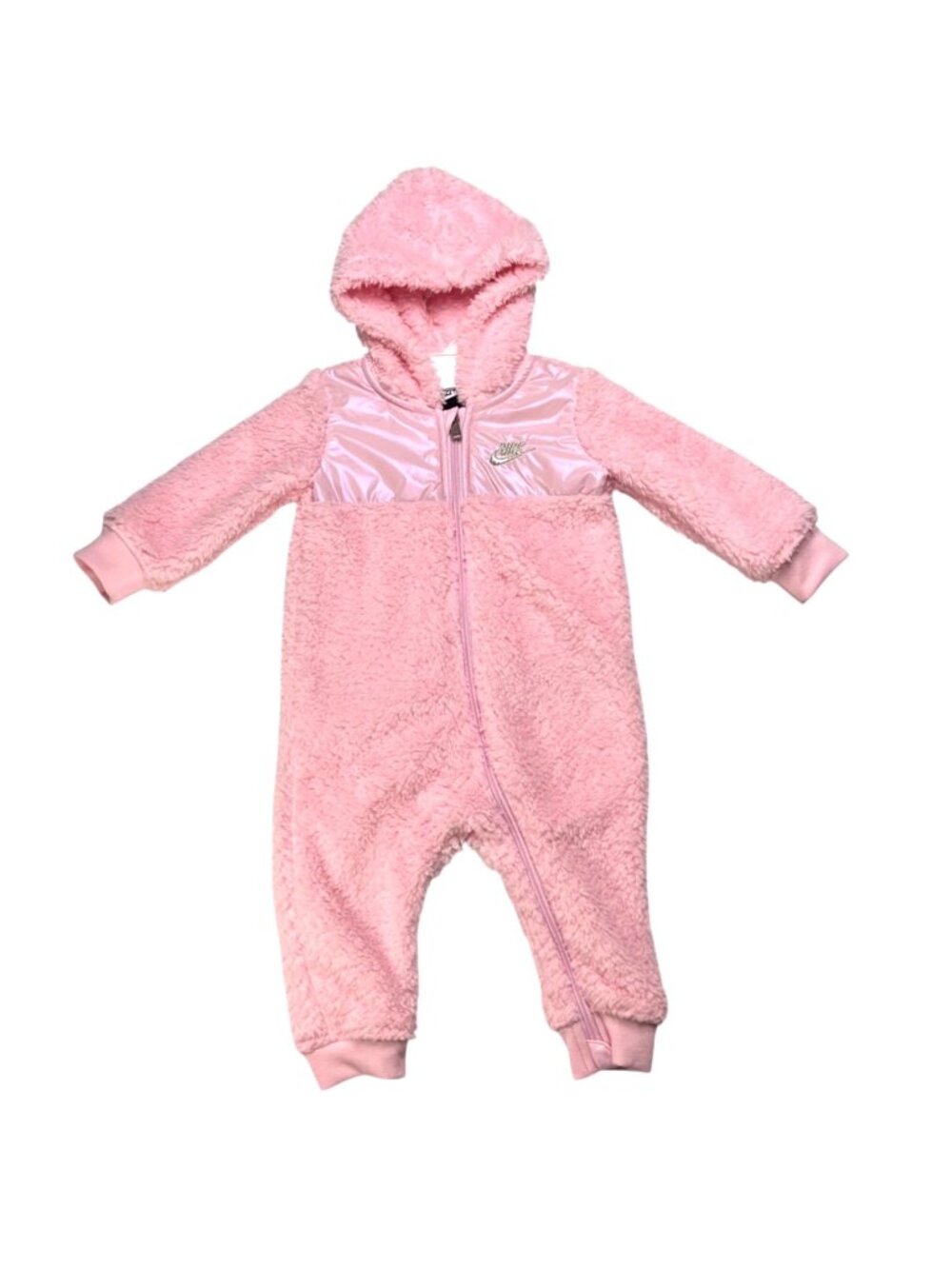Nike Baby Girls Hooded Fleece Coverall Pink 9M Cozy Zip-Up NWT